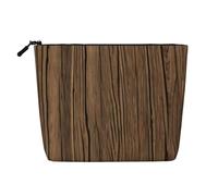 Faux Hemp Makeup Bag Single Layer Wood Grain Print Zipper Cosmetic Bag Women Accessories Black One Size Black One Size, Black/White, One Size