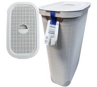 Addis Faux Hessian 40 litre Slim Laundry Hamper Light Grey, Clothes Washing Bin with Lid, Compact and Stylish for Everyday Family Use, Light Grey