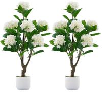 Faux Hydrangea Tree 2 ft Set of 2,Artificial Hydrangea Bush UV Resistant,Fake Hydrangea Flowers in Pot,Artificial Plants for Outdoor Indoor Front Porch Patio Office Decor