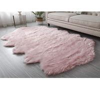 Faux Imitation SHEEPSKIN Rug Ultra Soft Plush Extra Large Size Rugs Living Room Shaggy 7cm Fluffy Pile Modern Area Rugs Carpet Non Shedding - (Pink, Wave Shape 200cm x 290cm (6.6ft x 9.5ft)