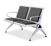 Faux Leather 2-Seat Guest Sofa with Armrests, Office Reception Chairs Set, Waiting Room Bench for Market Bank Hospital School