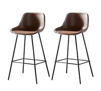 Faux Leather Bar with Backs Metal Legs, Retro Armless Counter Height Stools, Pub Kitchen Barstools Chairs, Set of 2 (Khaki,65cm)