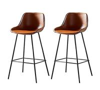 Faux Leather Bar with Backs Metal Legs, Retro Armless Counter Height Stools, Pub Kitchen Barstools Chairs, Set of 2 (Brown,75cm)