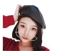 Faux Leather Beret Solid Plain Flat Top PU Berets French Style Painters Hat Cap - black - One Size