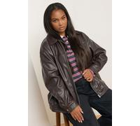 Faux Leather Bomber Jacket Yours Brown 26-28