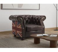 Faux Leather Brown 1 Seater Union Jack Chesterfield Sofa