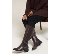 Faux Leather Buckle Knee High Boots In Extra Wide Fit Yours Brown 10EEE