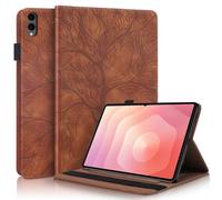 Faux Leather Case for Samsung Galaxy Tab S11 Ultra with Stand Up Tree Design Brown