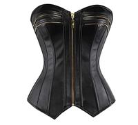 Faux Leather Corsets Top Zipper Front Body Shaper Bustier Overbust Corset Women Waist Cincher Corselet Plus Size