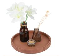 Faux Leather Decorative Tray - Leather Round Serving Tray Food Tray for Storage Drinks Snack Cosmetics Coffee Table Ottoman Living Room Bathroom Home Decor Brown