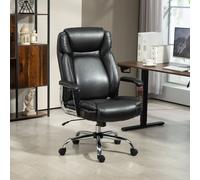 HOMCOM Faux Leather Desk Chair w/ Adjustable Height, 227kg 500LBS, Black, Black