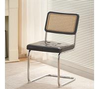 Faux Leather Dining Chairs, Mid-century Modern Kitchen Side Chairs with Rattan Back and Non-slip Metal Legs, Upholstered Armless Design