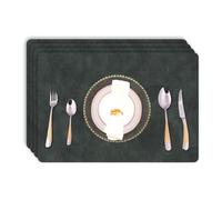 Faux Leather Dining Placemats with Rounded Corners-Set of 4,Washable&Wipeable Place Mats,Waterproof&Stain Resistant Table Mats,Heat-Resistant,Non-Slip for Kitchen(Black-Grey)