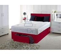 Faux Leather Divan 4FT Bed Including MATTRESSES | HEADBOARD | Storage Drawers (4FT 2 Drawer, RED Leather)