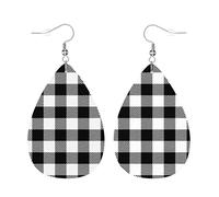 Faux Leather Earrings Buffalo Plaid Dangle Earring Classic Leather Teardrop Hook Earrings Retro Jewellery For Birthday Party Women Wedding