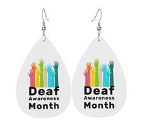Faux Leather Earrings Deaf Awareness Month Jewellery Retro Leather Teardrop Hook Earrings Lightweight Dangle Earring For Accessory Birthday Party Women
