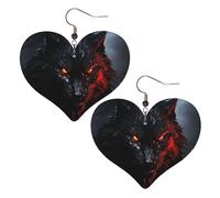 Faux Leather Earrings for Women Heart Teardrop Dangle Earring Fashion Lightweight Big black wolf with red eyes Earring for Valentine's Day Jewelry Gift, One Size, No Gemstone