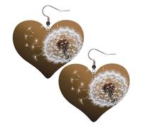 Faux Leather Earrings for Women Heart Teardrop Dangle Earring Fashion Lightweight Blown Dandelion Blossom Earring for Valentine's Day Jewelry Gift, One Size, No Gemstone