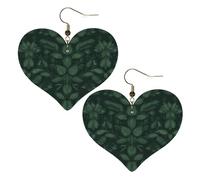 Faux Leather Earrings for Women Heart Teardrop Dangle Earring Fashion Lightweight Hunter Green Floral Petals Pattern Earring for Valentine's Day Jewelry Gift, One Size, No Gemstone