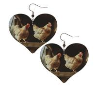 Faux Leather Earrings for Women Heart Teardrop Dangle Earring Fashion Lightweight Three chickens Earring for Valentine's Day Jewelry Gift, One Size, No Gemstone