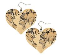 Faux Leather Earrings for Women Heart Teardrop Dangle Earring Fashion Lightweight Vintage World Map Earring for Valentine's Day Jewelry Gift, One Size, No Gemstone