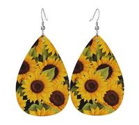 Faux Leather Earrings For Women - Lightweight Teardrop Double-Sided Yellow Sunflowers Print Earrings, Soft & Comfortable For Everyday Wear