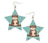 Faux Leather Earrings for Women Star Teardrop Dangle Earring Fashion Lightweight Cartoon Cute Otter Earring for Valentine's Day Jewelry Gift, One Size, No Gemstone