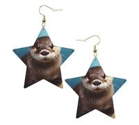 Faux Leather Earrings for Women Star Teardrop Dangle Earring Fashion Lightweight cute otter Earring for Valentine's Day Jewelry Gift, One Size, No Gemstone