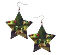 Faux Leather Earrings for Women Star Teardrop Dangle Earring Fashion Lightweight Funny Green Frogs Earring for Valentine's Day Jewelry Gift, One Size, No Gemstone