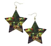 Faux Leather Earrings for Women Star Teardrop Dangle Earring Fashion Lightweight Funny Green Frogs Earring for Valentine's Day Jewelry Gift, One Size, No Gemstone