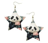 Faux Leather Earrings for Women Star Teardrop Dangle Earring Fashion Lightweight Lovely Panda Printed Earring for Valentine's Day Jewelry Gift, One Size, No Gemstone