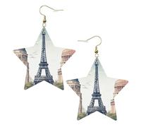 Faux Leather Earrings for Women Star Teardrop Dangle Earring Fashion Lightweight Paris Landmarks Pattern Earring for Valentine's Day Jewelry Gift, One Size, No Gemstone