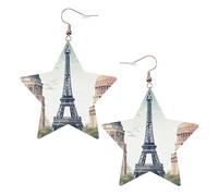 Faux Leather Earrings for Women Star Teardrop Dangle Earring Fashion Lightweight Paris Landmarks Pattern Earring for Valentine's Day Jewelry Gift, One Size, No Gemstone