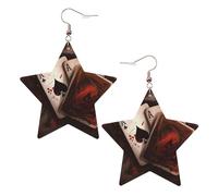 Faux Leather Earrings for Women Star Teardrop Dangle Earring Fashion Lightweight Playing cards Earring for Valentine's Day Jewelry Gift, One Size, No Gemstone