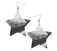 Faux Leather Earrings for Women Star Teardrop Dangle Earring Fashion Lightweight Snow Mountain Lone Wolf Earring for Valentine's Day Jewelry Gift, One Size, No Gemstone