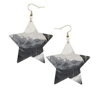 Faux Leather Earrings for Women Star Teardrop Dangle Earring Fashion Lightweight Snow Mountain Lone Wolf Earring for Valentine's Day Jewelry Gift, One Size, No Gemstone