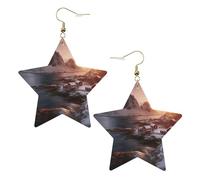 Faux Leather Earrings for Women Star Teardrop Dangle Earring Fashion Lightweight Sunrise Over Hamnoy Earring for Valentine's Day Jewelry Gift, One Size, No Gemstone