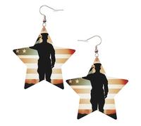 Faux Leather Earrings for Women Star Teardrop Dangle Earring Fashion Lightweight Thank You Soldier Saluting America Flag Earring for Valentine's Day Jewelry Gift, One Size, No Gemstone