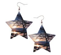 Faux Leather Earrings for Women Star Teardrop Dangle Earring Fashion Lightweight Tree branch silhouette at dusk Earring for Valentine's Day Jewelry Gift, One Size, No Gemstone