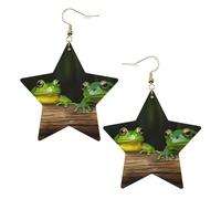 Faux Leather Earrings for Women Star Teardrop Dangle Earring Fashion Lightweight Two Green Frogs Earring for Valentine's Day Jewelry Gift, One Size, No Gemstone