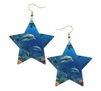 Faux Leather Earrings for Women Star Teardrop Dangle Earring Fashion Lightweight Underwater World Dolphins Coral Earring for Valentine's Day Jewelry Gift, One Size, No Gemstone