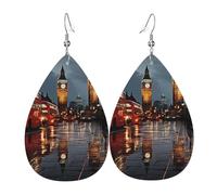 Faux Leather Earrings for Women Teardrop Dangle Earring Fashion Lightweight City of London Waterdropearring for Valentine's Day Jewelry Gift, One Size, No Gemstone