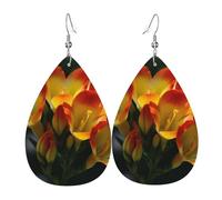 Faux Leather Earrings for Women Teardrop Dangle Earring Fashion Lightweight Freesia beautiful plant flower Waterdropearring for Valentine's Day Jewelry Gift, One Size, No Gemstone