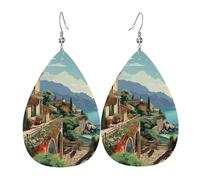 Faux Leather Earrings for Women Teardrop Dangle Earring Fashion Lightweight Mediterranean Summer Waterdropearring for Valentine's Day Jewelry Gift, One Size, No Gemstone