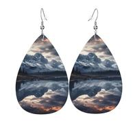 Faux Leather Earrings for Women Teardrop Dangle Earring Fashion Lightweight Night sky silhouette Waterdropearring for Valentine's Day Jewelry Gift, One Size, No Gemstone