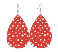 Faux Leather Earrings for Women Teardrop Dangle Earring Fashion Lightweight Red And White Polka Dots Waterdropearring for Valentine's Day Jewelry Gift, One Size, No Gemstone