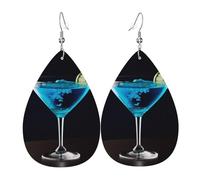 Faux Leather Earrings for Women Teardrop Dangle Earring Fashion Lightweight Red Flower on Black Waterdropearring for Valentine's Day Jewelry Gift, One Size, No Gemstone