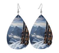 Faux Leather Earrings for Women Teardrop Dangle Earring Fashion Lightweight Skis on mountain Waterdropearring for Valentine's Day Jewelry Gift, One Size, No Gemstone
