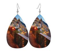 Faux Leather Earrings for Women Teardrop Dangle Earring Fashion Lightweight Skis on mountain Waterdropearring for Valentine's Day Jewelry Gift, One Size, No Gemstone