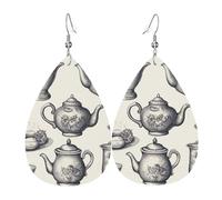 Faux Leather Earrings for Women Teardrop Dangle Earring Fashion Lightweight Snow Mountain Wild Wolf Waterdropearring for Valentine's Day Jewelry Gift, One Size, No Gemstone
